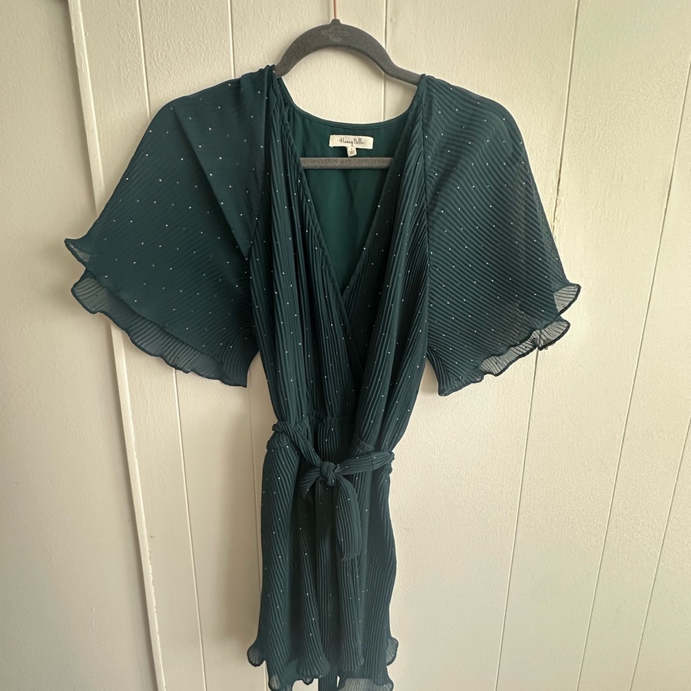 Honey Belle Teal Jumpsuit with Polka Dots